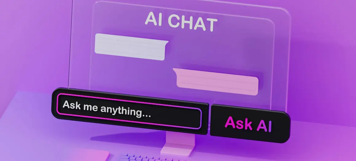 Kunstmatig gegenereerde afbeelding van een doorzichtig computerscherm met AI iconen